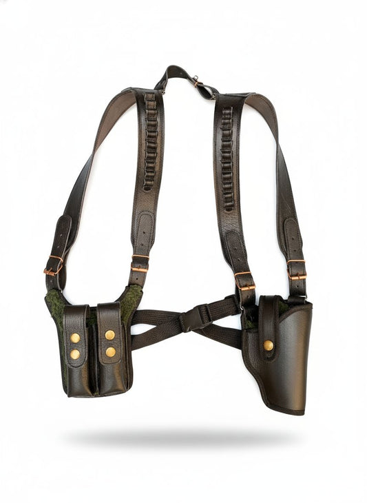 Genuine Leather Shoulder Holster with Dual Magazine Pouches