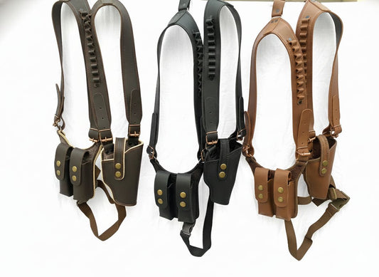 Genuine Leather Shoulder Holster with Dual Magazine Pouches